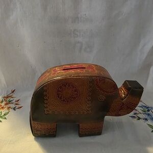 Beautiful Handcrafted Leather Elephant Piggy Bank